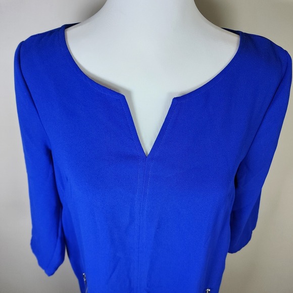 H&M Royal Blue Dress Womens 8‎ Silver Zipper Pockets Classic 3/4 Sleeve Y2K 90s - Picture 4 of 16